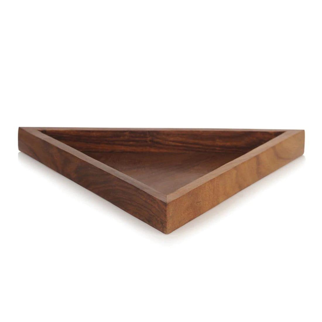 SHEESHAM WOOD TRIANGULAR CONTAINER TRAY SET WITH SPOONS - Ouch Cart 