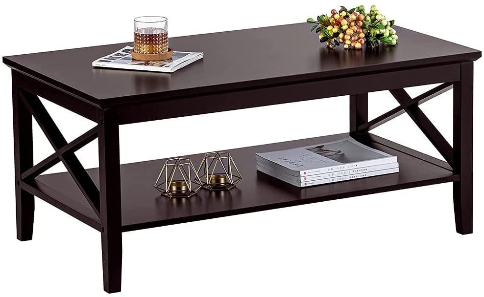 Coffee Table with Thicker Legs, Wood Coffee Table with Storage for Living Room - Ouch Cart 