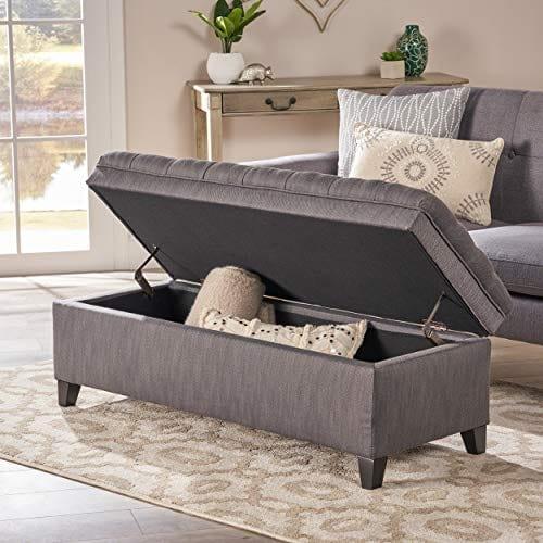 Juliana Fabric Storage Ottoman, Gray - Ouch Cart 