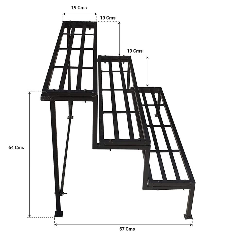 3 Step Stand for Multiple Plants and Pots Stand | Indoor Shelf Holder Rack | Gardening Stand | Indoor Outdoor (Black) - Ouch Cart 