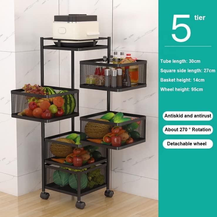 Kitchen Trolley Kitchen Organizer Items And kitchen accessories items for Kitchen Storage Rack Square Design Fruits & Vegetable Onion Cutlery ,Jars Container Kitchen Trolley with Wheels Black - Ouch Cart 