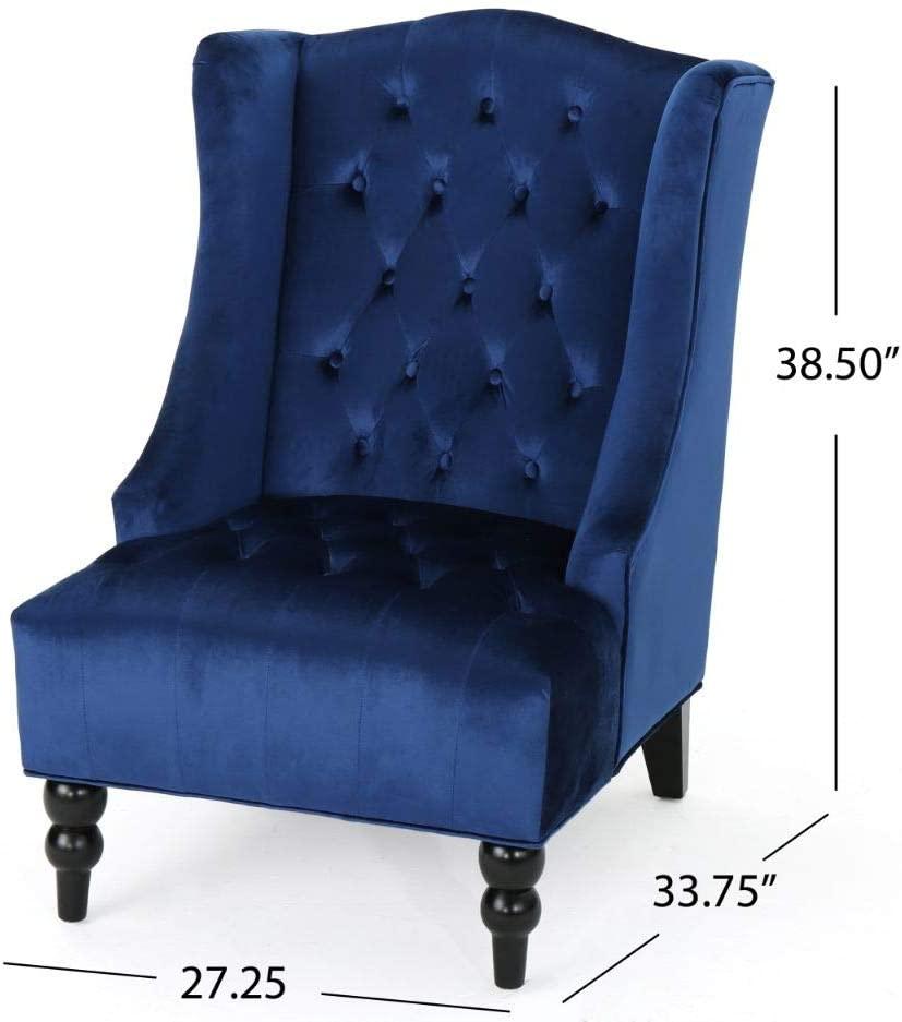Karen Traditional Chesterfield Loveseat Sofa, Navy Blue and Dark Brown, 61.75 x 33.75 x 27.75 & Toddman High-Back Velvet Club Chair, Navy Blue - Ouch Cart 