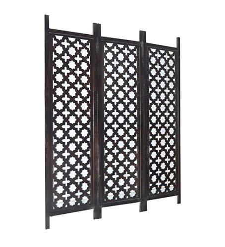 Solid Wood 3 Panel Room Wooden Partition (Brown) for Living Room - Ouch Cart 