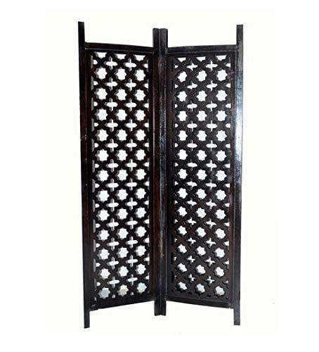 Solid Wood 3 Panel Room Wooden Partition (Brown) for Living Room - Ouch Cart 