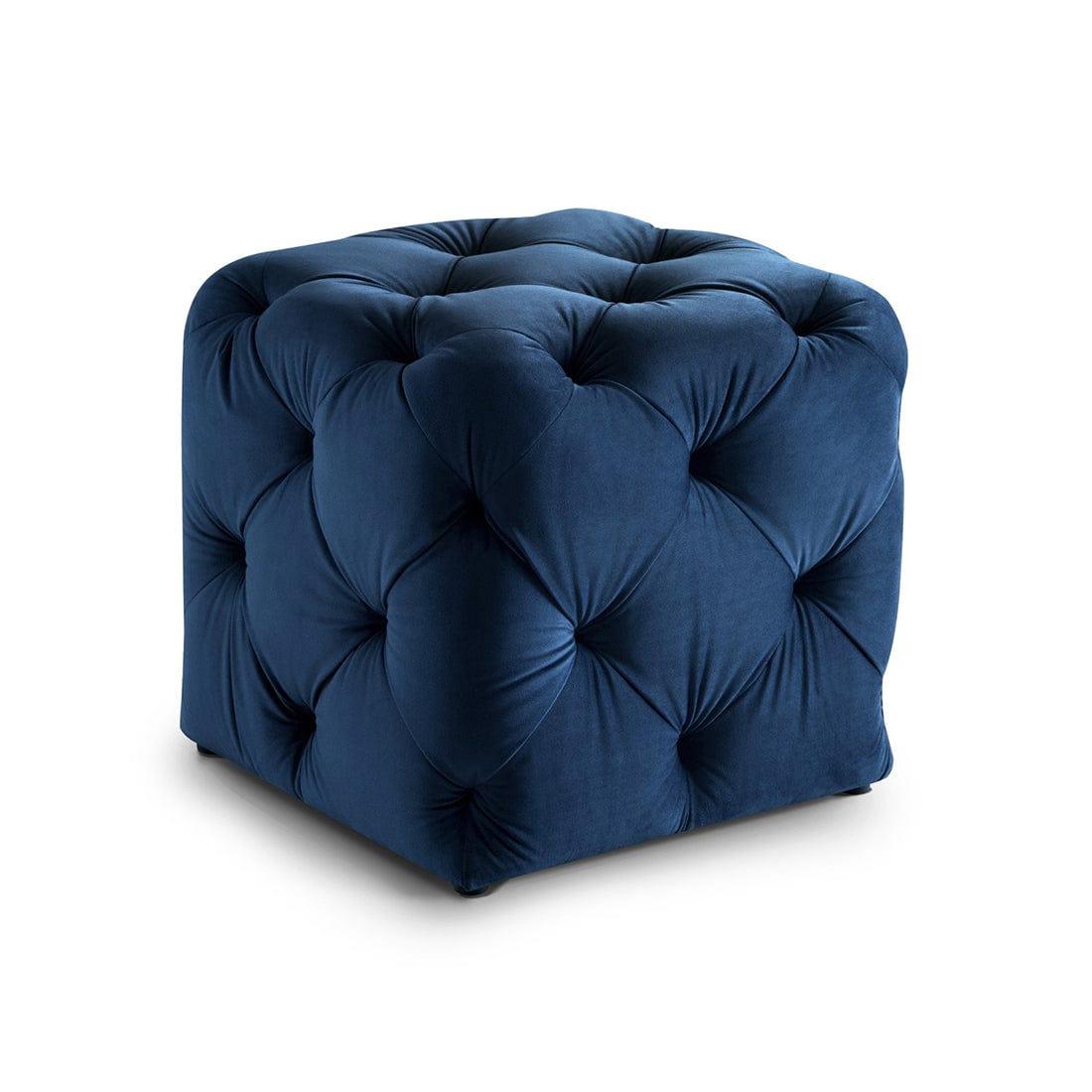 DOE BUCK SQUARE TUFTED VELVET OTTAMAN/POUFEE IN ROYAL BLUE - Ouch Cart 