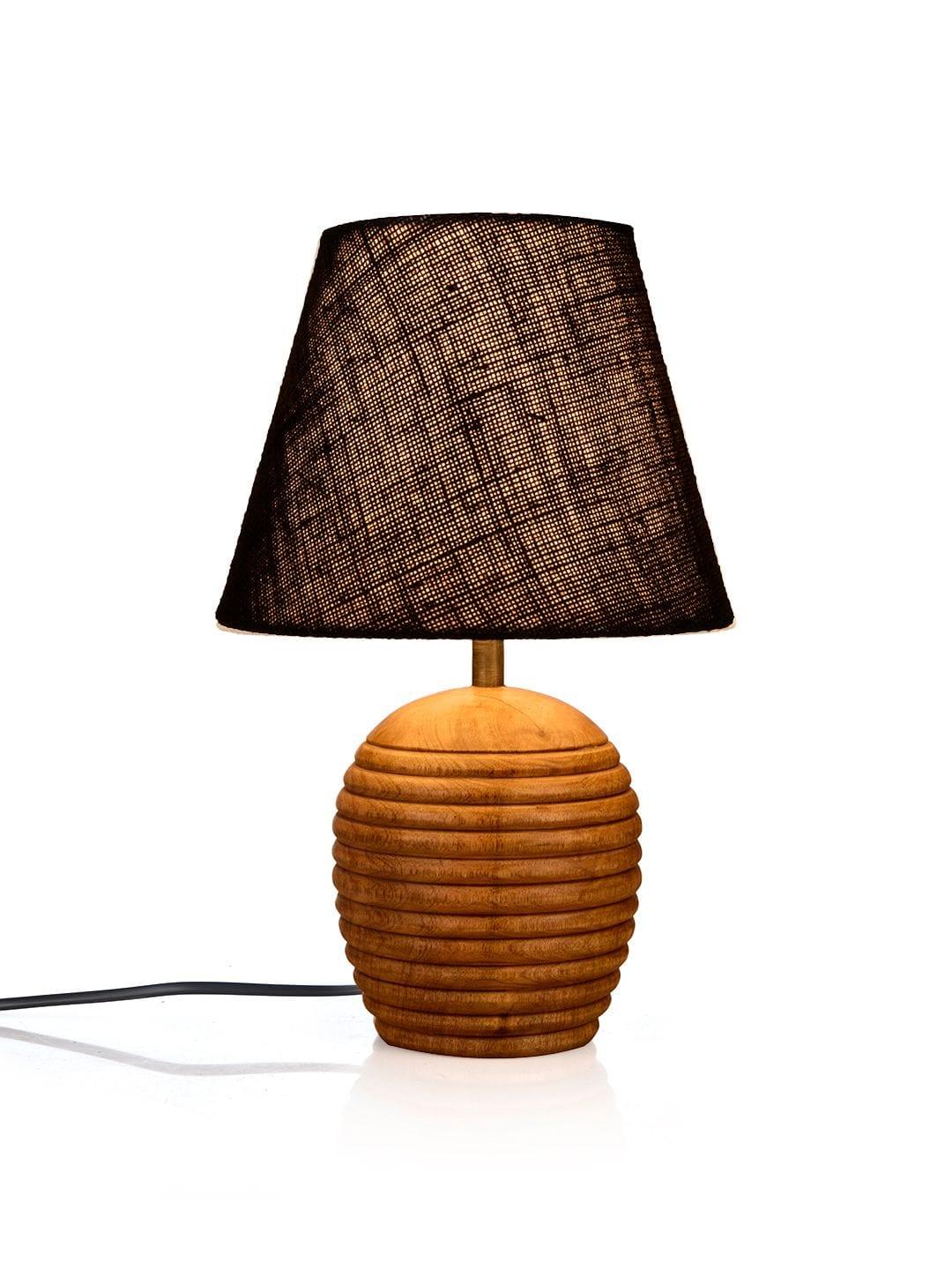 Striped Wooden Brown Lamp with Black Jute Shade - Ouch Cart 