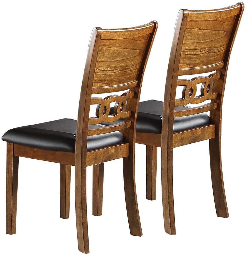 Wooden and Leather Dining Chairs, ( Set of 2 ) Brown - Ouch Cart 