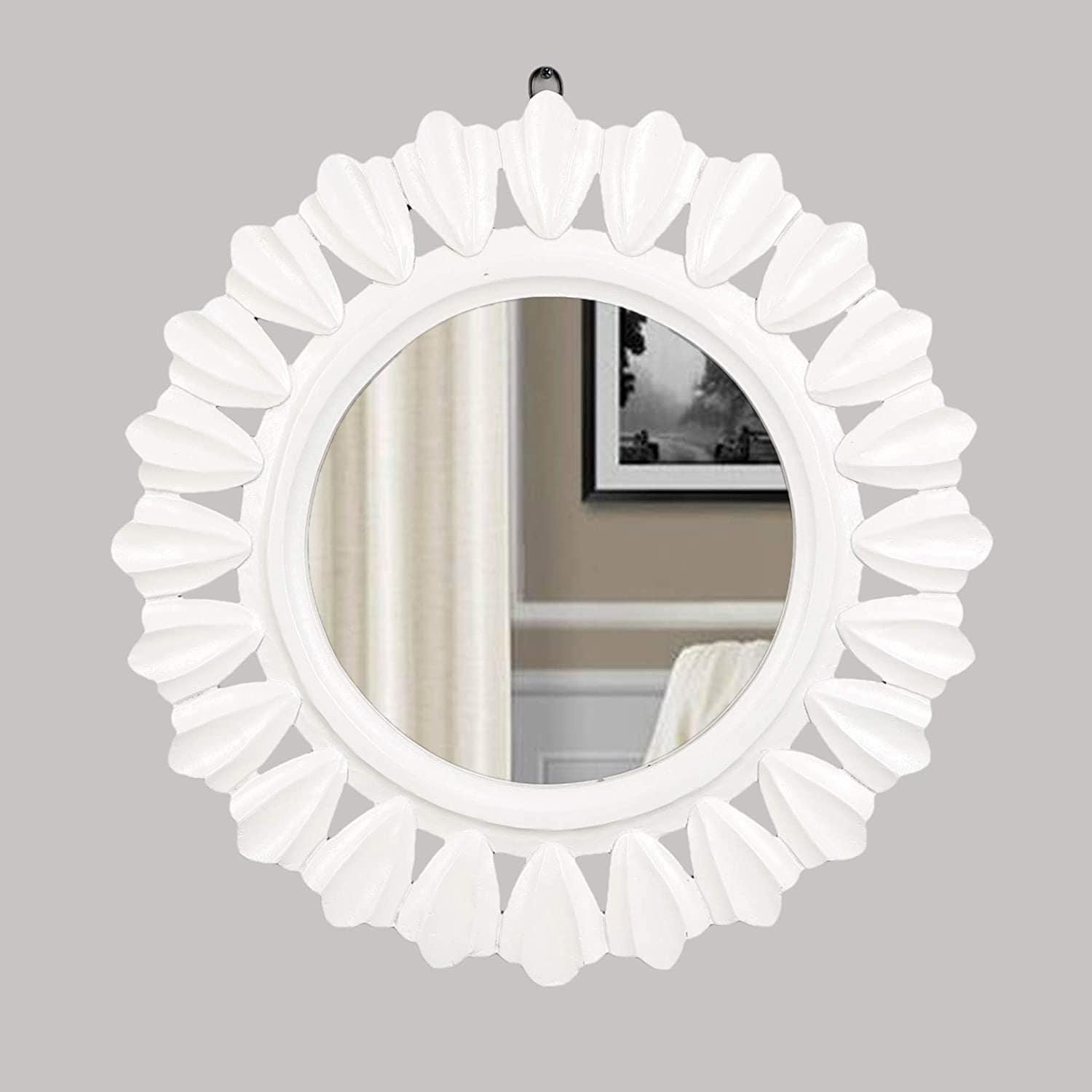 Decorative and Hand Crafted Wooden Wall Mirror in Duco White Finish - 20” x 20" - Ouch Cart 