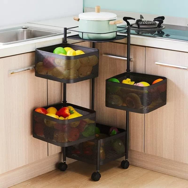 Kitchen Trolley Kitchen Organizer Items And kitchen accessories items for Kitchen Storage Rack Square Design Fruits & Vegetable Onion Cutlery ,Jars Container Kitchen Trolley with Wheels Black - Ouch Cart 