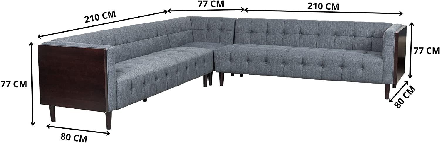 Easton Corner Modular Fabric Lounge Sofa Couch Wood Wooden Timber Frame Legs- Charcoal