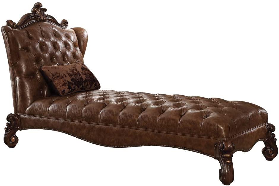 Light Brown Faux Leather Chaise with 1 Pillow - Ouch Cart 