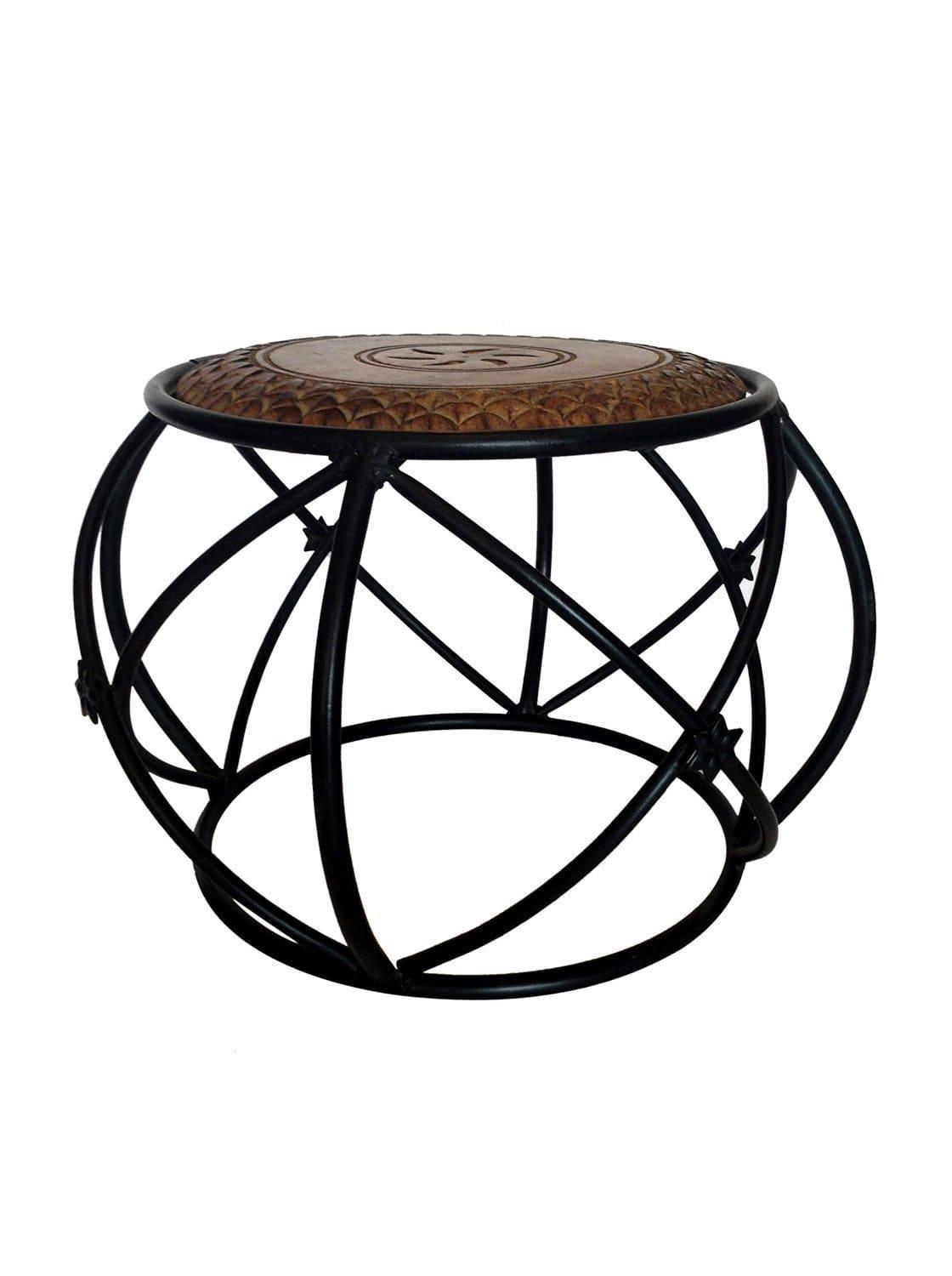 Wooden & Iron Stool/Table Home Decor Size(LxBxH-13x13x12) Inch - Ouch Cart 