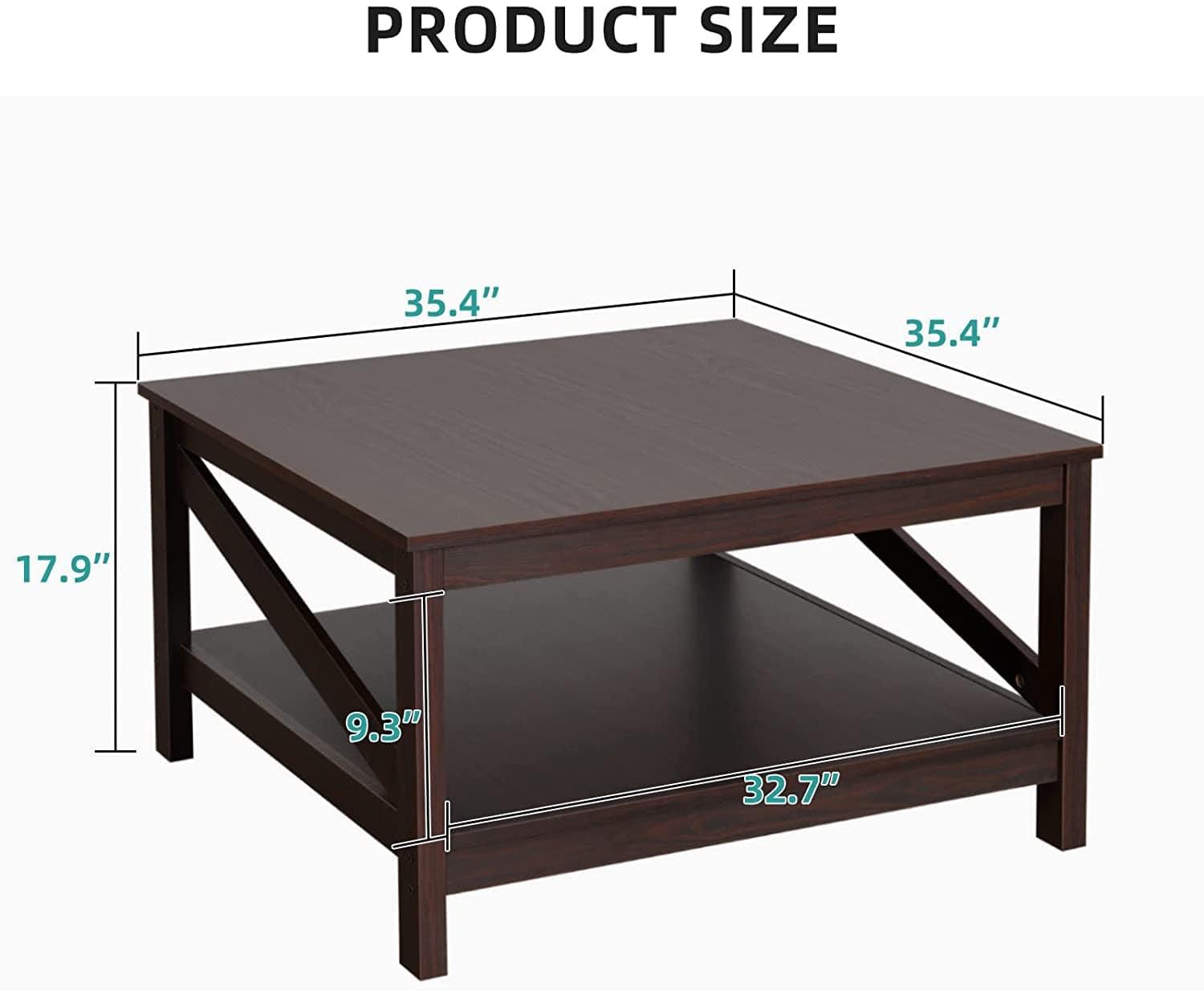 Square Two-Tier Coffee Tables with Storage,Coffee Table for Living Room, Center Table Coffee Table for Home ,Wood Living Room Table - Ouch Cart 