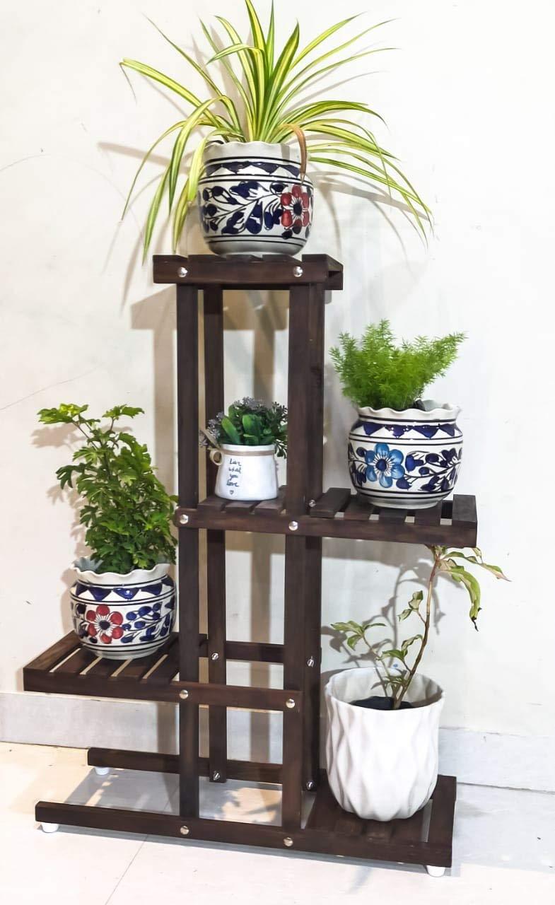 MDF Plant Stand, Medium, Brown,35.6 x 71.1 x 22.9Cms, Engineered Wood - Ouch Cart 