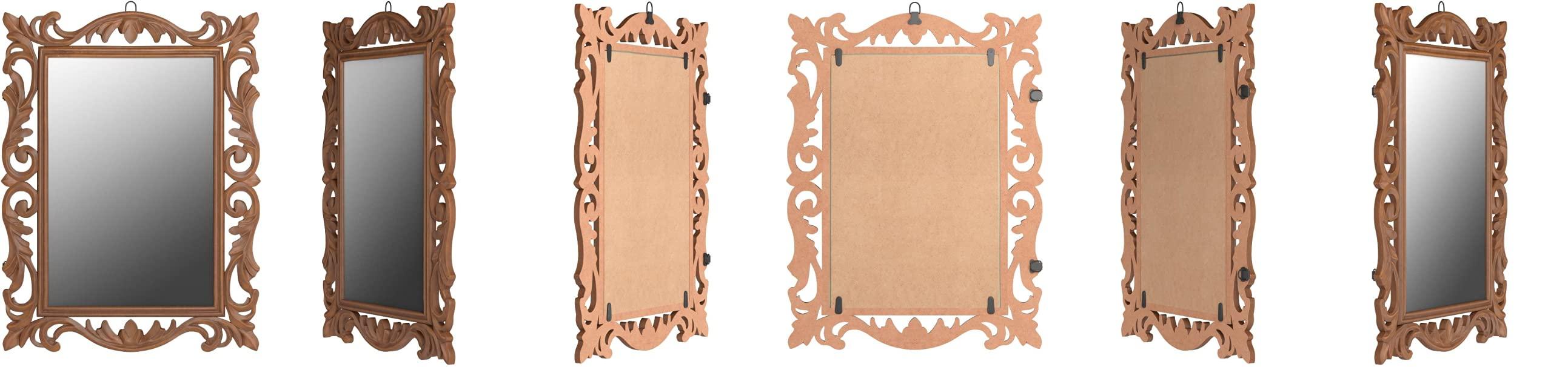 Wood Handcrafted Wall Mirror for Bedroom Home Decor Living Room Bathroom, 60 X 45 1.9 cm (Brown) Rectangular, Framed - Ouch Cart 