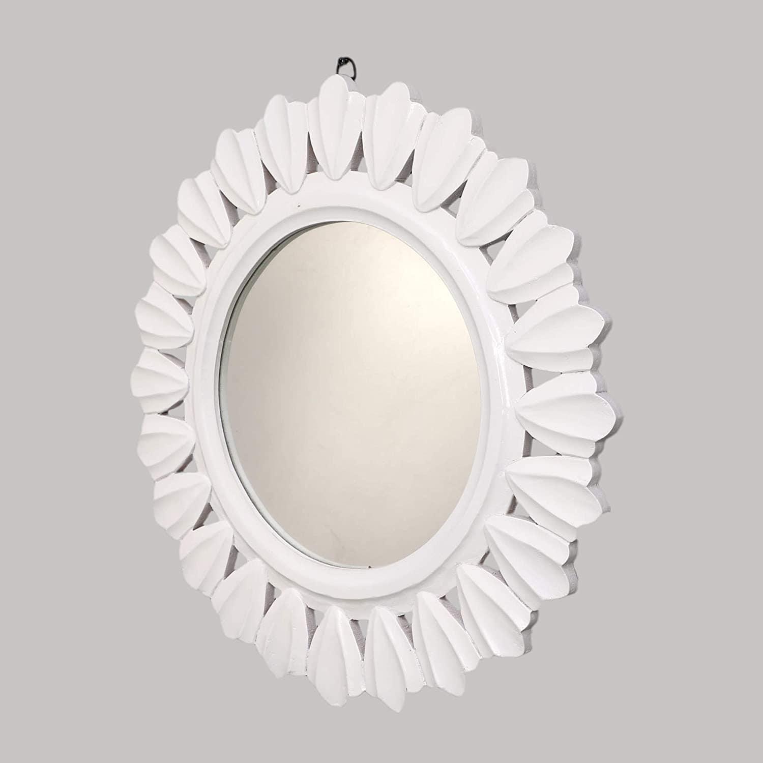 Decorative and Hand Crafted Wooden Wall Mirror in Duco White Finish - 20” x 20" - Ouch Cart 