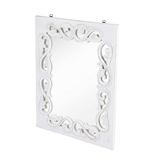 Wood Handcrafted Wall Mirror for Bedroom Home Decor Living Room Bathroom, (60 X 45 X2.2 cm, White) - Ouch Cart 