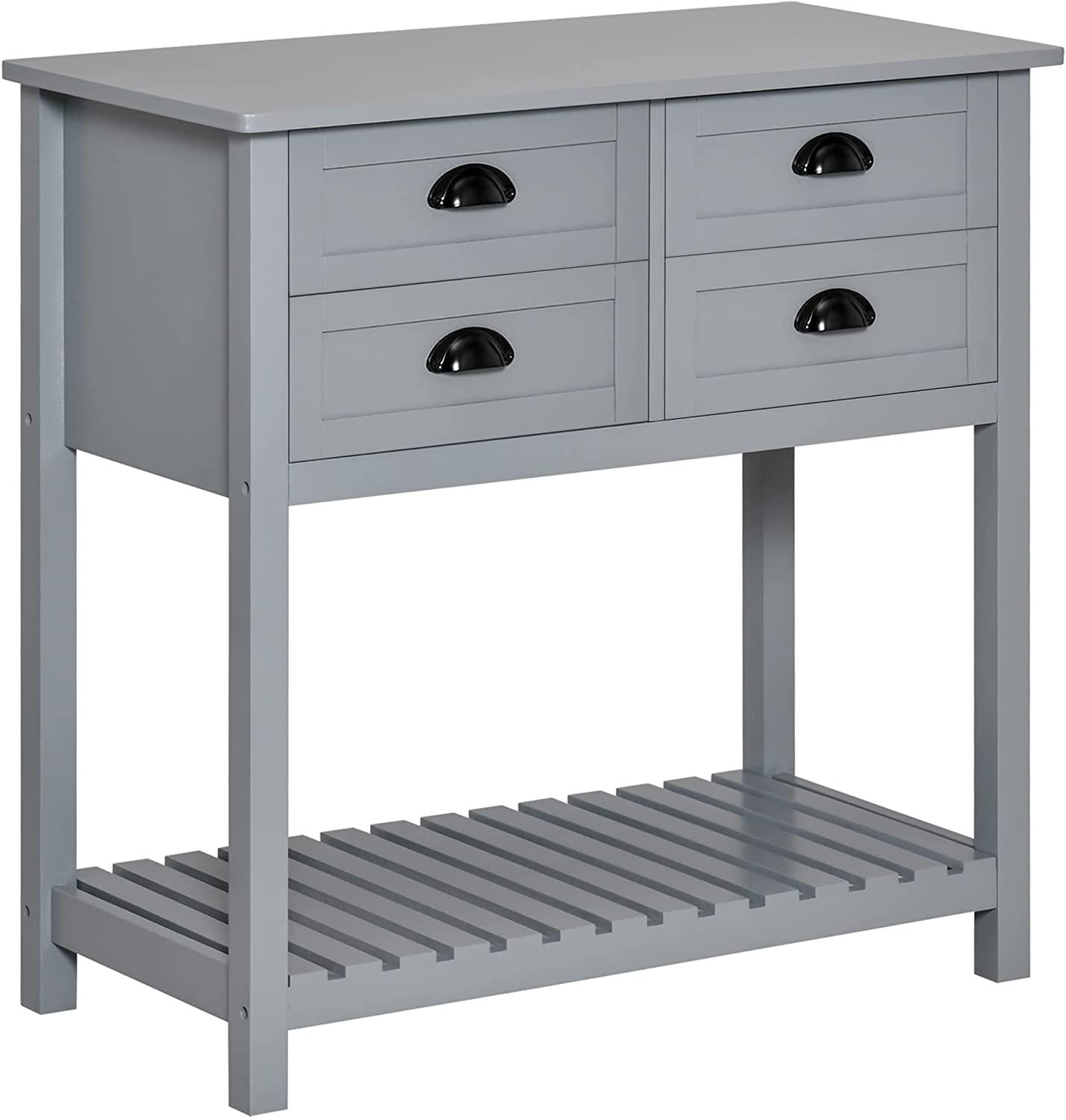Sideboard Buffet Cabinet, Storage Serving Console Table with 4 Drawers and Slatted Bottom Shelf for Kitchen, Living Room - Ouch Cart 
