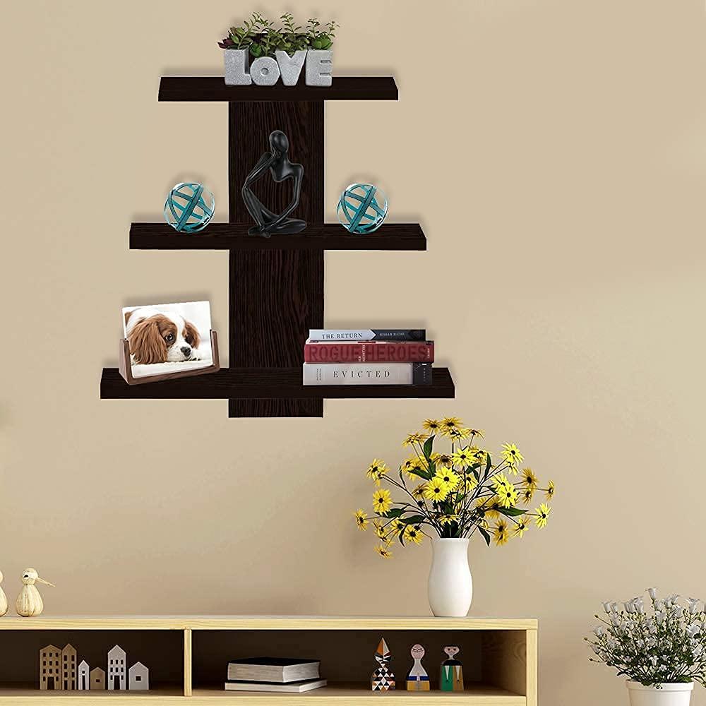 Furniture Cafe® Wooden Wall Shelves for Living Room | Floating Book Rack | Size- Standard | Colour- Dusky Brown Reflection With Matte Finish - Ouch Cart 