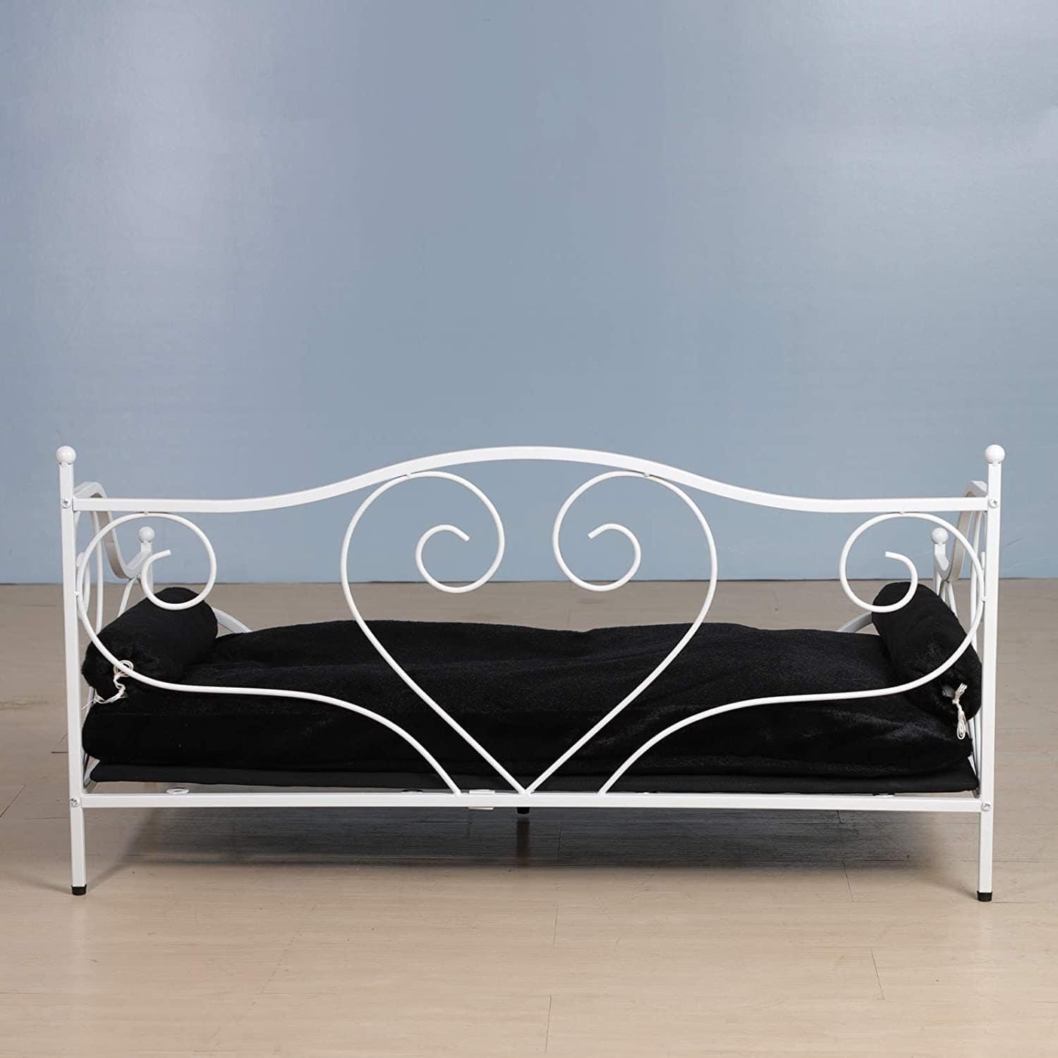 Pet Sofa Bed, Metal Frame Dog Bed Couch with Washable Plush Cushion for Medium Pet Sitting - Ouch Cart 