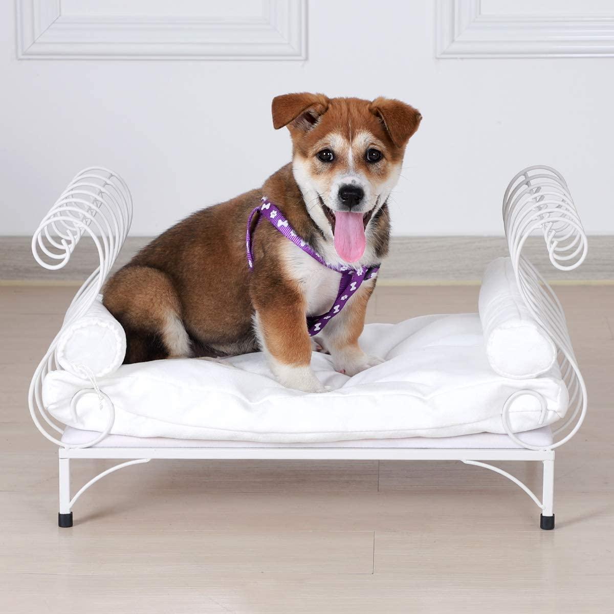 Metal Pet Bed Dog Lounge Sofa with Thick Cushion White - Ouch Cart 