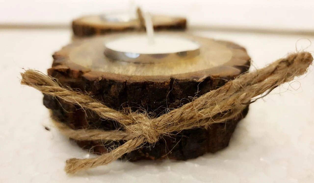 BARK STYLE CANDLE HOLDER WITH CANDLES II WOODEN CANDLE HOLDER ( SRT OF 6 ) - Ouch Cart 