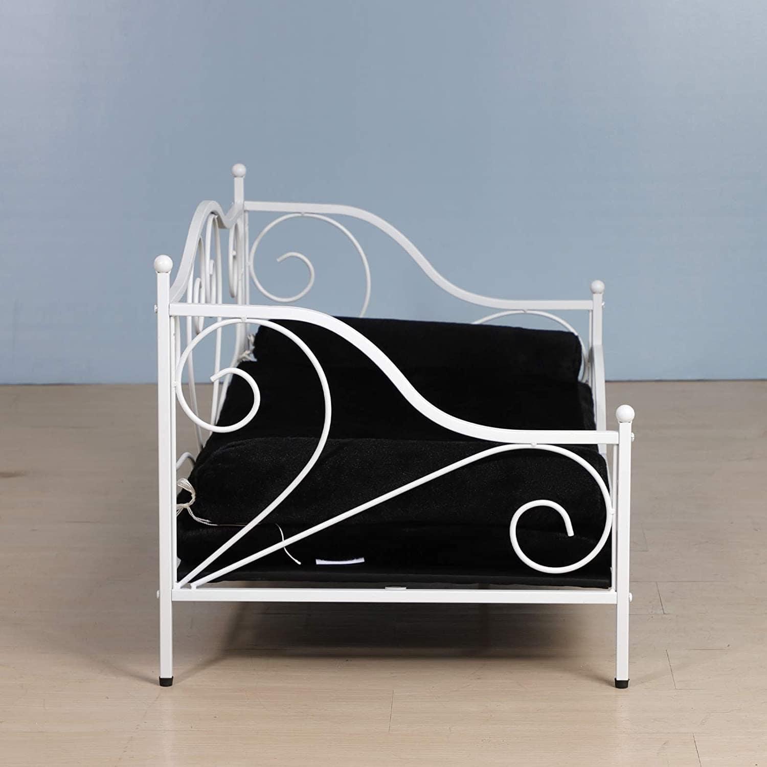 Pet Sofa Bed, Metal Frame Dog Bed Couch with Washable Plush Cushion for Medium Pet Sitting - Ouch Cart 