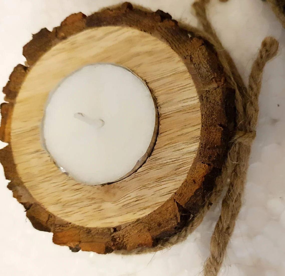 BARK STYLE CANDLE HOLDER WITH CANDLES II WOODEN CANDLE HOLDER ( SET OF 2 ) - Ouch Cart 