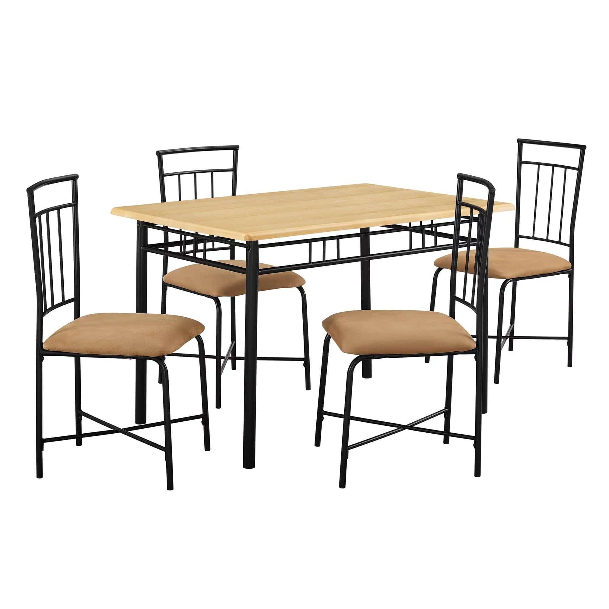 Louise Traditional 5-Piece Wood & Metal Dining Set, Natural