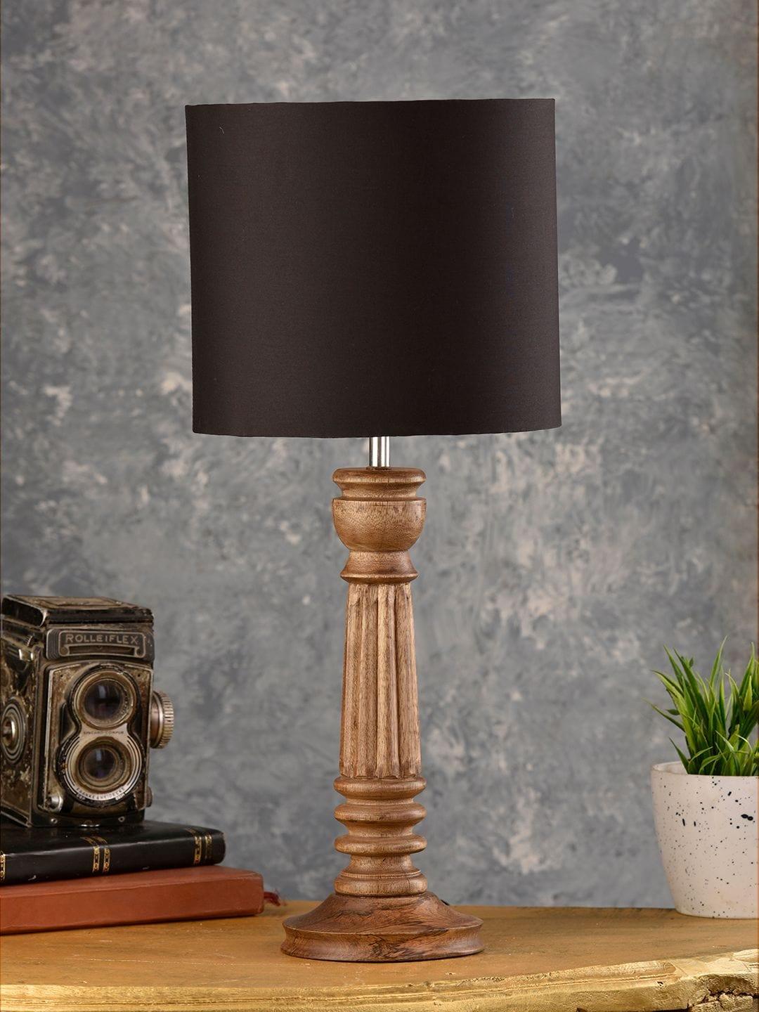 Pillar Brown Lamp with Black Cotton Shade - Ouch Cart 