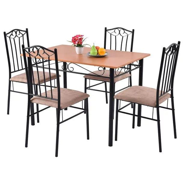 5 Piece Dining Set Wood Metal Table and 4 Chairs Kitchen Breakfast Furniture - Ouch Cart 