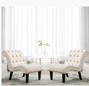 Accent Chairs Set of 2 Living Room Bedroom Upholstered Tufted Curved Backrest Fabric Lounge Chair with Wood Legs - Ouch Cart 
