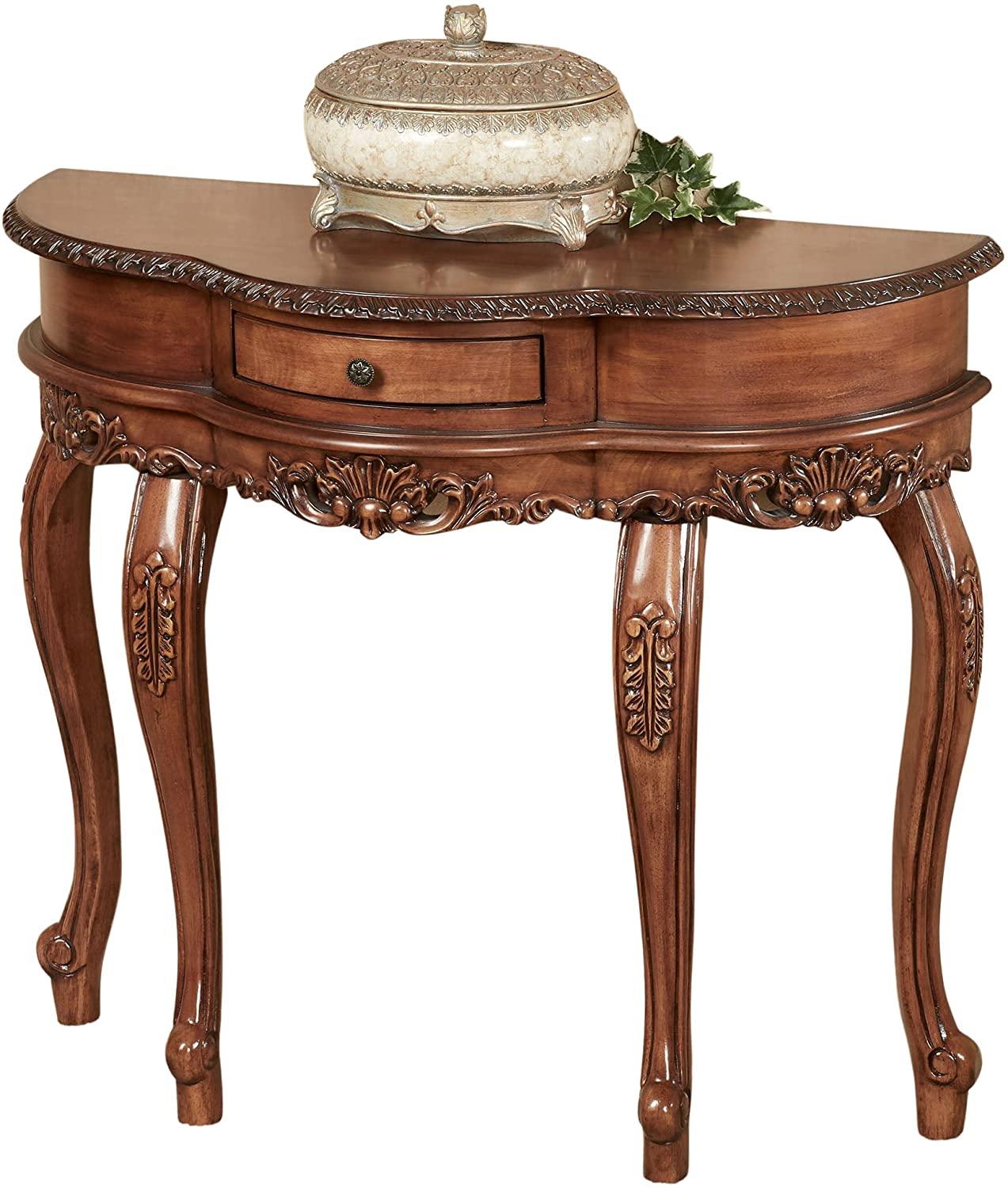 Natural Cherry Classic Wooden Console Table -Victorian Style - Decorative Regal Furniture - Half Circle Moon Shape - Ouch Cart 