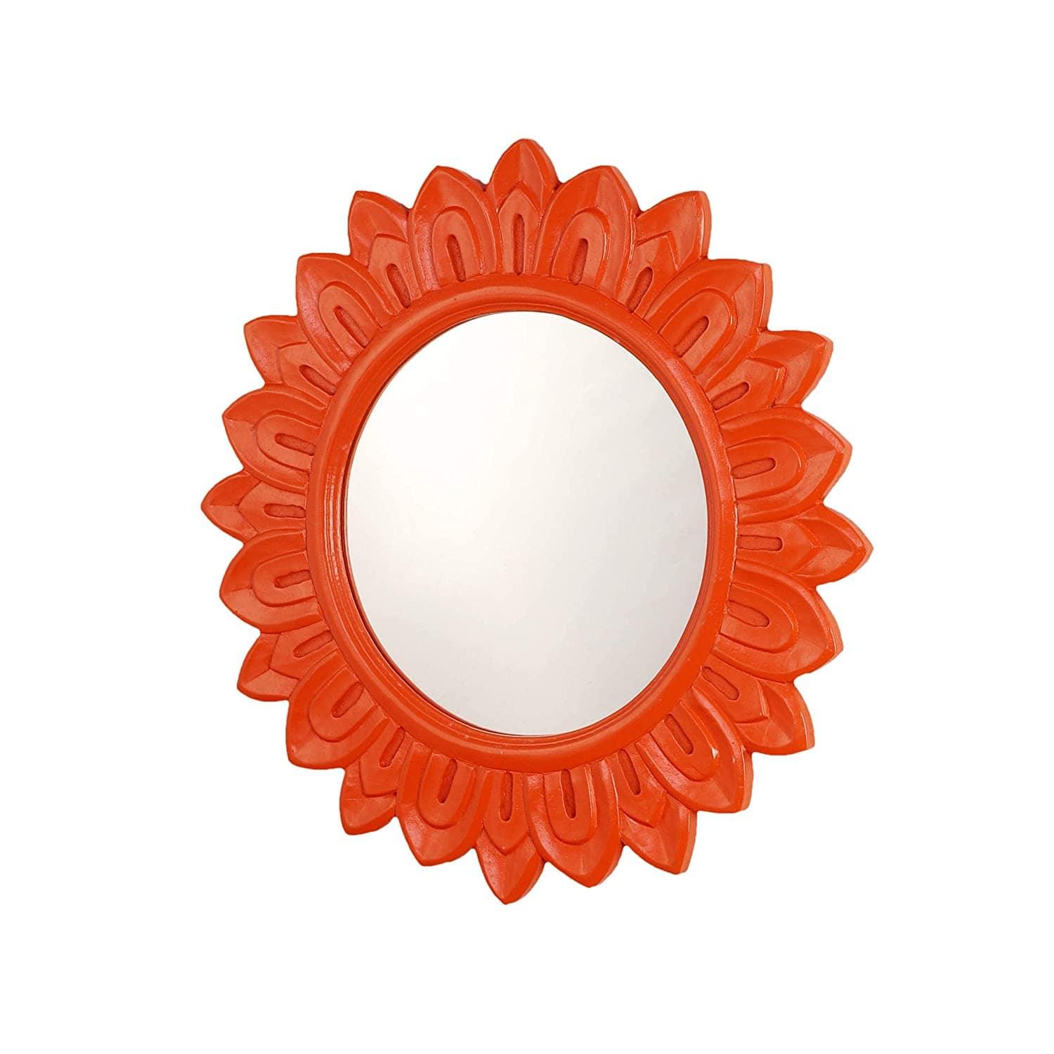 Handcrafted Wood Wall Mirror (50.8 cm x 50.8 cm x 2.5 cm, Orange) - Ouch Cart 