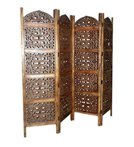 Solid Wood 3 Panel Room Wooden Partition (Brown) for Living Room - Ouch Cart 