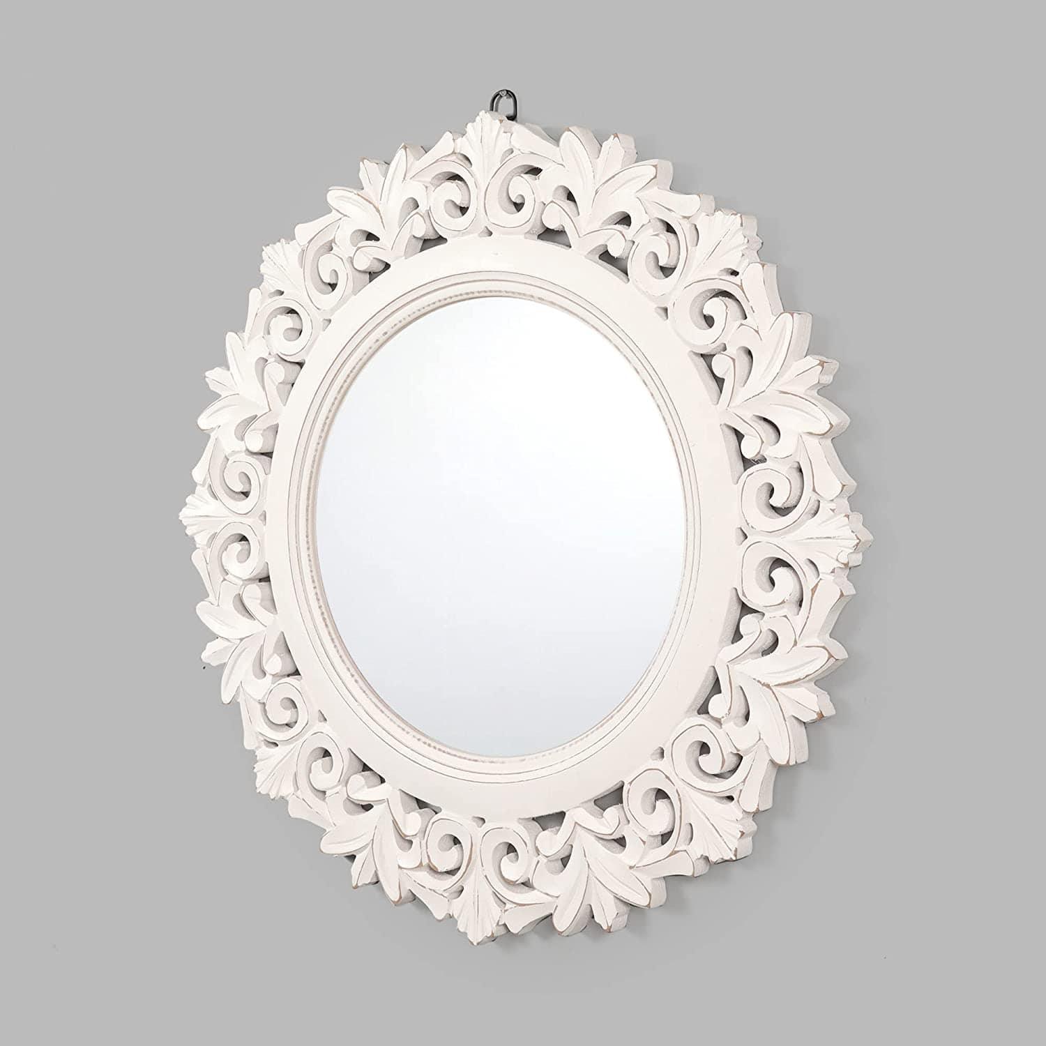 Decorative Wall Mirror for Bathroom, Living Room, White, AHMR71, 50 cm x 50 cm x 2 cm - Ouch Cart 