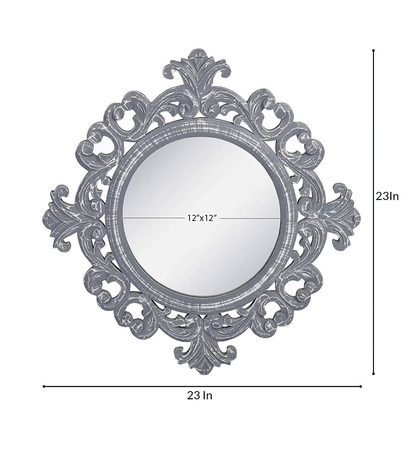 Handcrafted Wood Wall Mirror (50 cm x 50 cm x 2 cm, Multi) - Ouch Cart 