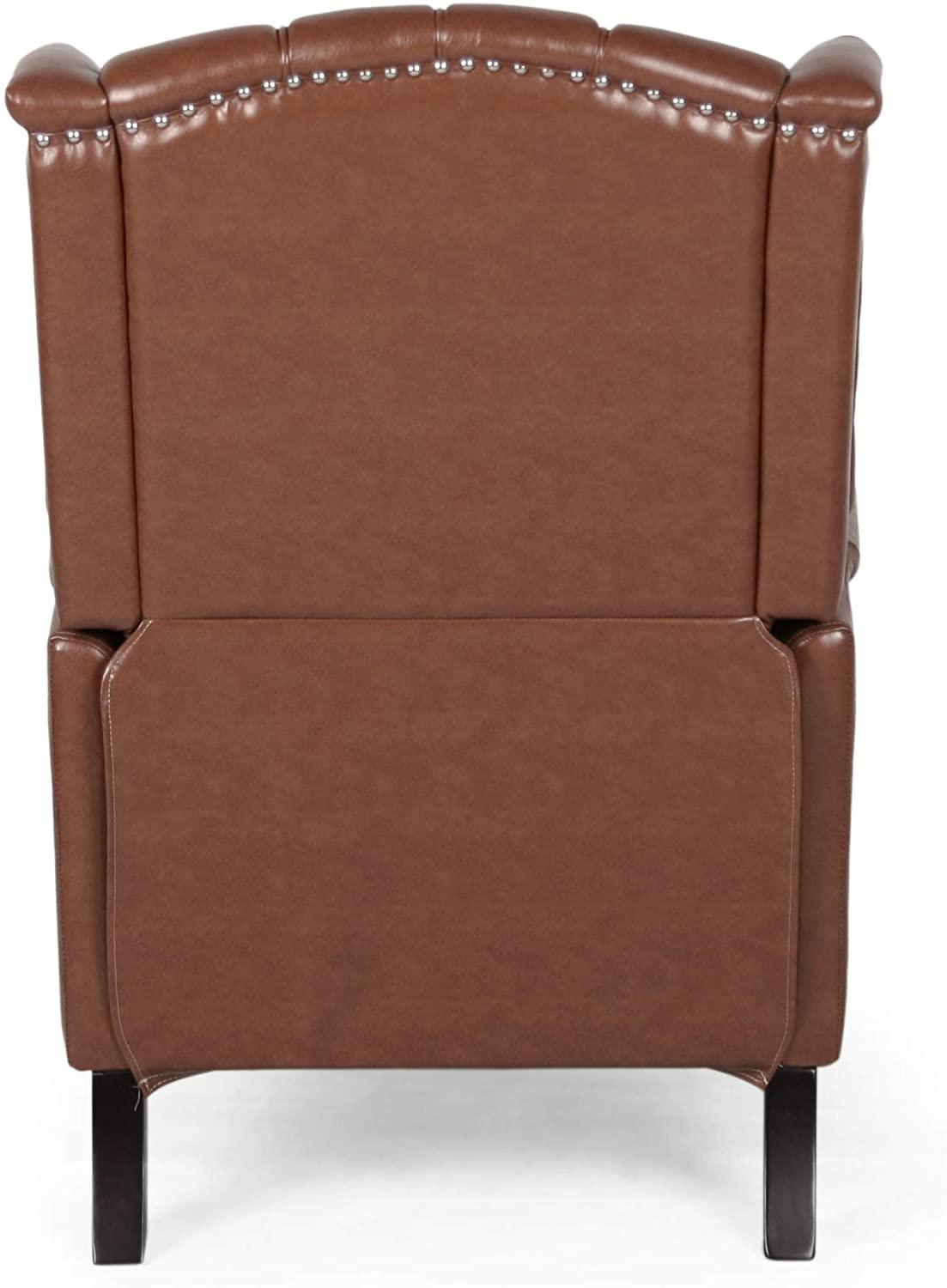 Contemporary Wide Tufted Recyliner Wooden Chair , Cognac Brown, Dark Brown - Ouch Cart 
