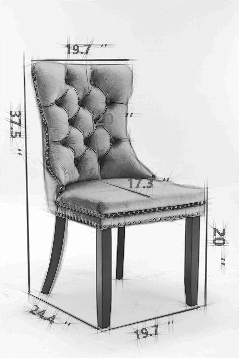 Velvet Upholstered Dining Chairs Set of 4, High-end Tufted Wingback Dining Side Chair with Nailhead Back Ring Pull Trim Solid Wood Legs, Contemporary Nikki Collection Modern Style for Kitchen - Ouch Cart 