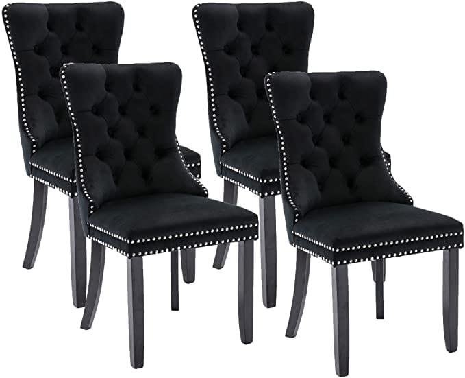 Velvet Upholstered Dining Chairs Set of 4, High-end Tufted Wingback Dining Side Chair with Nailhead Back Ring Pull Trim Solid Wood Legs, Contemporary Nikki Collection Modern Style for Kitchen - Ouch Cart 