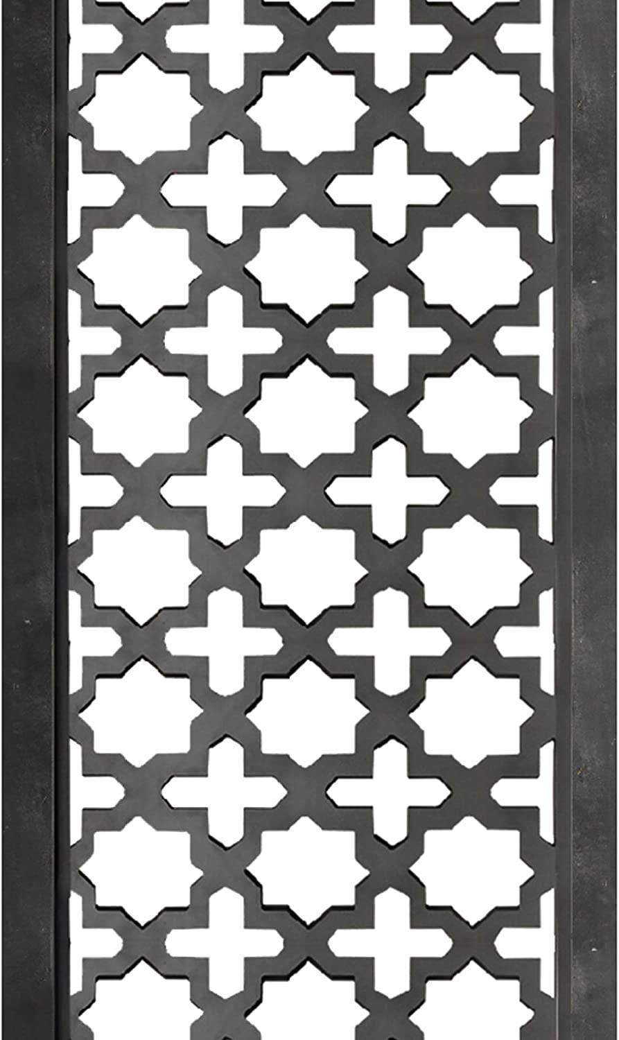 Rectangular Mango Wood Wall Panel with Cutout Lattice Pattern, Rectangle, Black - Ouch Cart 