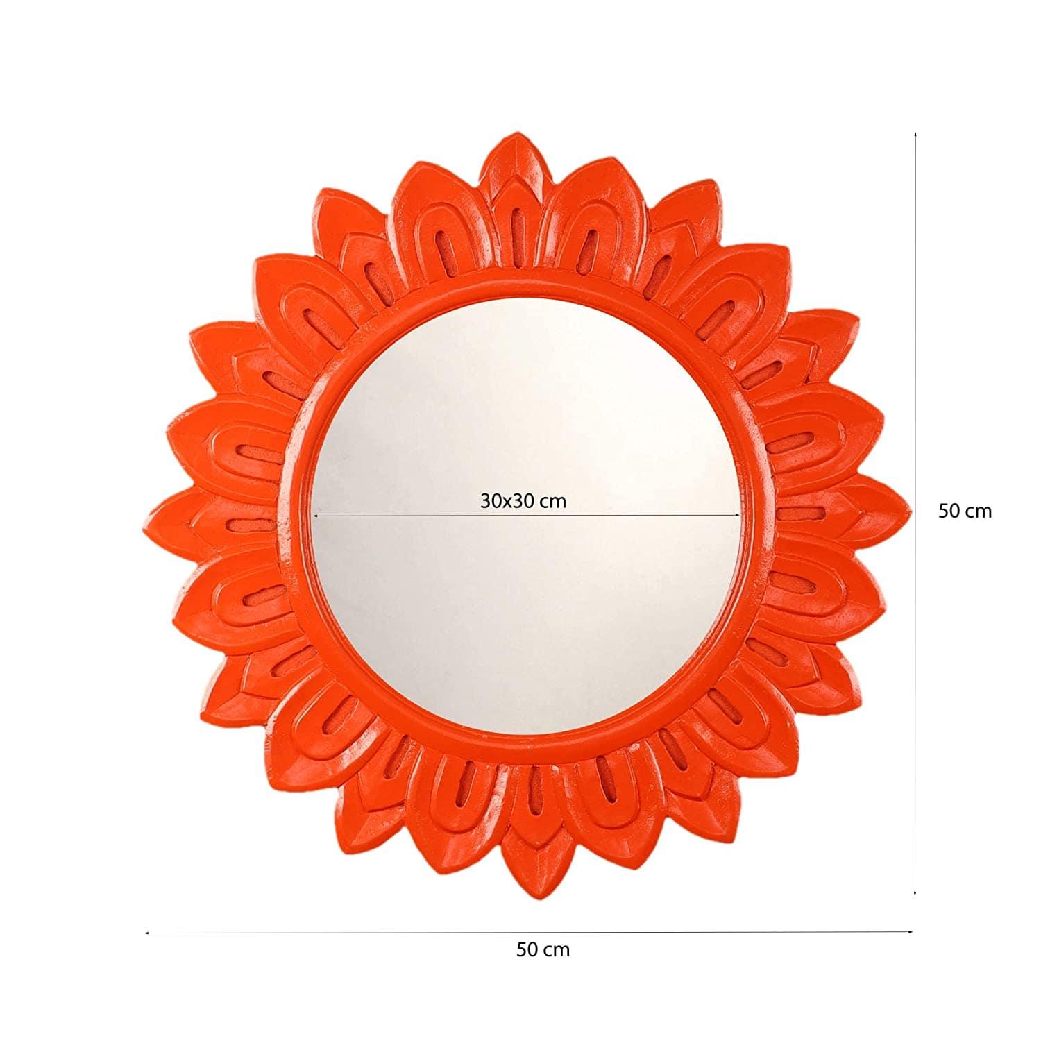 Handcrafted Wood Wall Mirror (50.8 cm x 50.8 cm x 2.5 cm, Orange) - Ouch Cart 