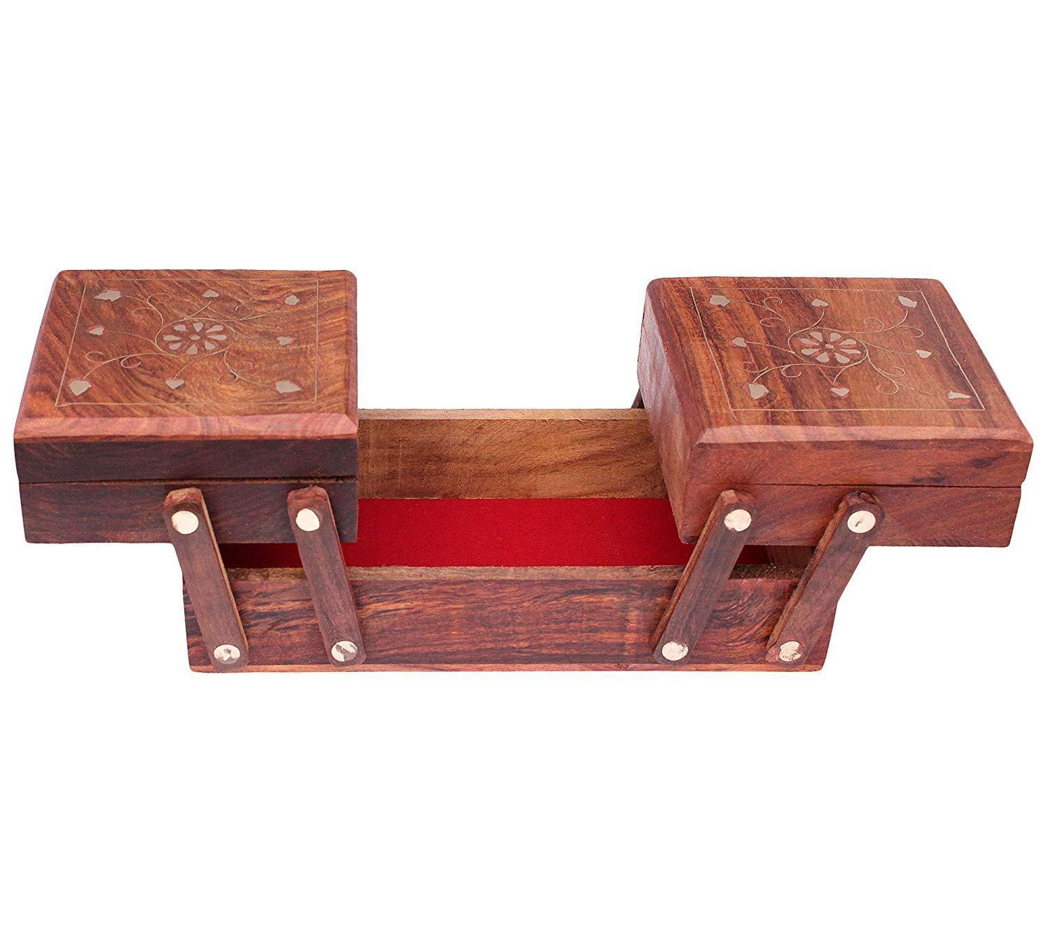 Handicrafts Wooden Jewellery Box for Women | Jewel Organizer Box Hand Carved Carvings, (8 inches) Gift Items - Ouch Cart 