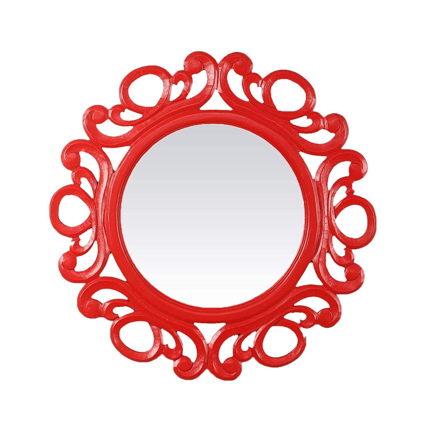 Handcrafted Wood Wall Mirror (50.8 cm x 50.8 cm x 2.5 cm, Red) - Ouch Cart 