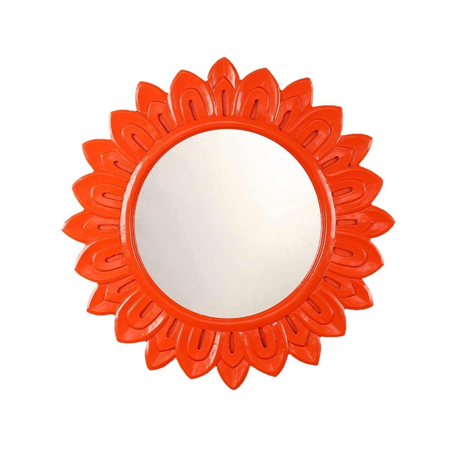 Handcrafted Wood Wall Mirror (50.8 cm x 50.8 cm x 2.5 cm, Orange) - Ouch Cart 