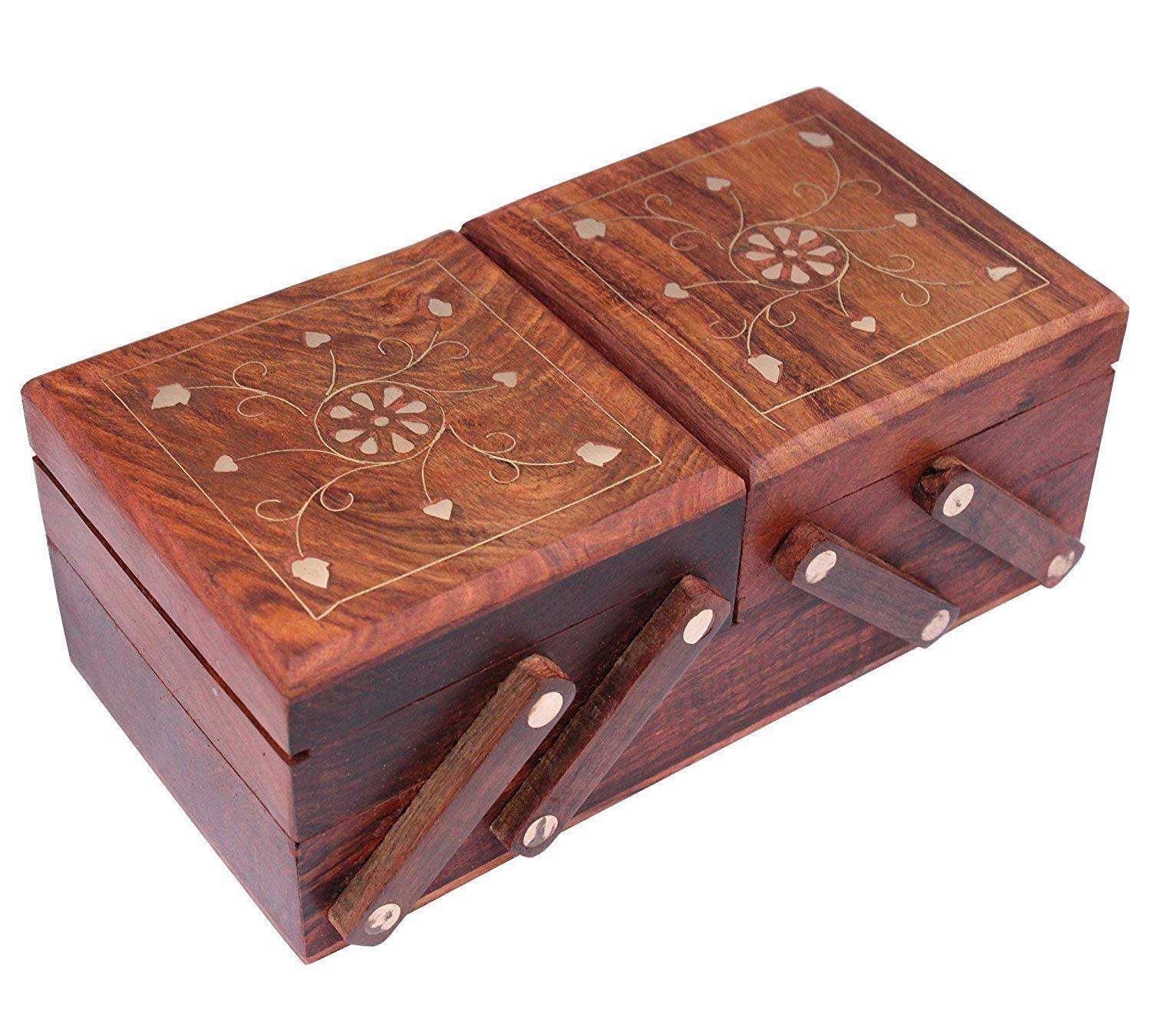 Handicrafts Wooden Jewellery Box for Women | Jewel Organizer Box Hand Carved Carvings, (8 inches) Gift Items - Ouch Cart 