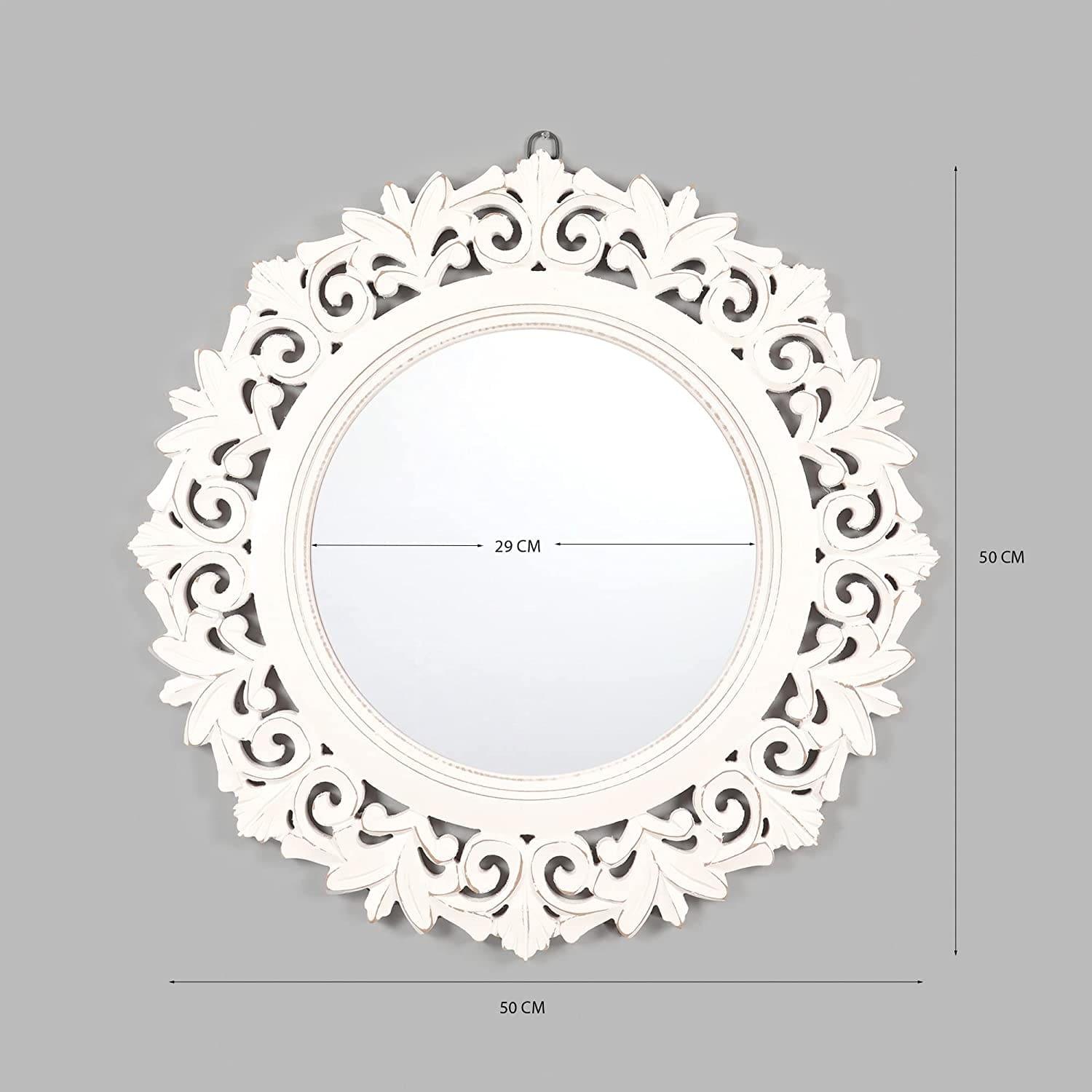 Decorative Wall Mirror for Bathroom, Living Room, White, AHMR71, 50 cm x 50 cm x 2 cm - Ouch Cart 