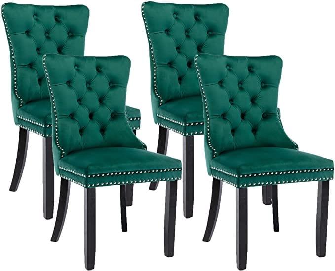 Velvet Upholstered Dining Chairs Set of 4, High-end Tufted Wingback Dining Side Chair with Nailhead Back Ring Pull Trim Solid Wood Legs, Contemporary Nikki Collection Modern Style for Kitchen - Ouch Cart 