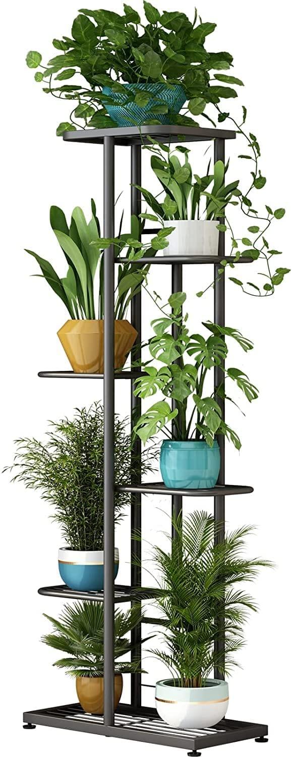 Plant Stand Metal 6 Tier 7 Potted Multiple Flower Pot Holder Shelf Indoor Outdoor Planter Display Shelving Unit For Patio Garden Corner