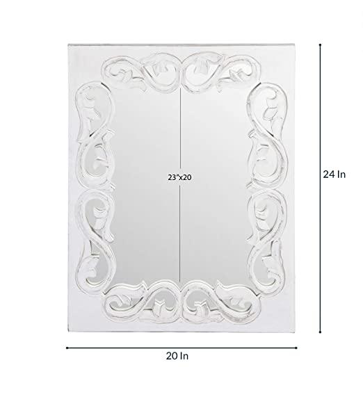 Wood Handcrafted Wall Mirror for Bedroom Home Decor Living Room Bathroom, (60 X 45 X2.2 cm, White)